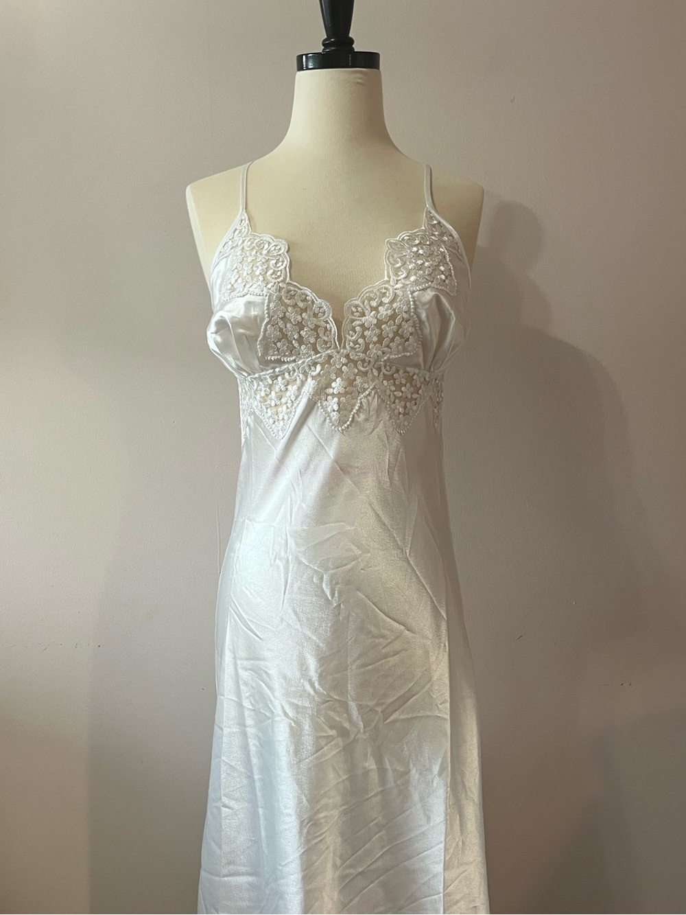 Silk-Feel Lace Trim Slip Dress - White